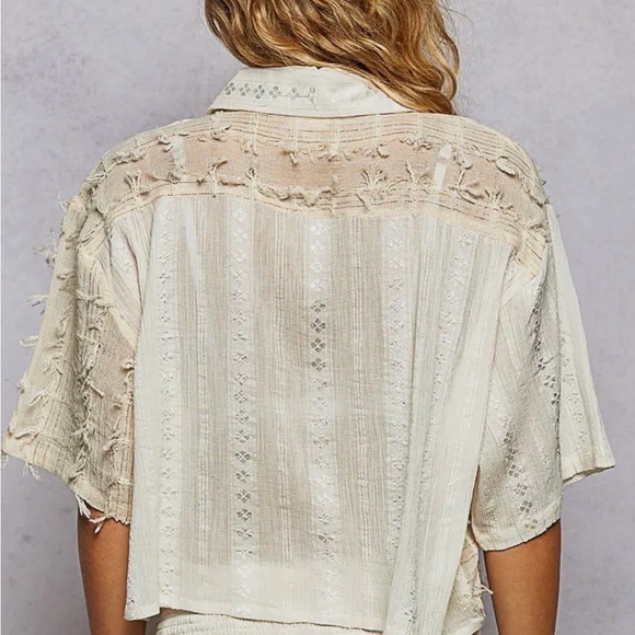 POL- Boho Woven Texture Oversized Shirt Top S-L - Picture 4 of 6
